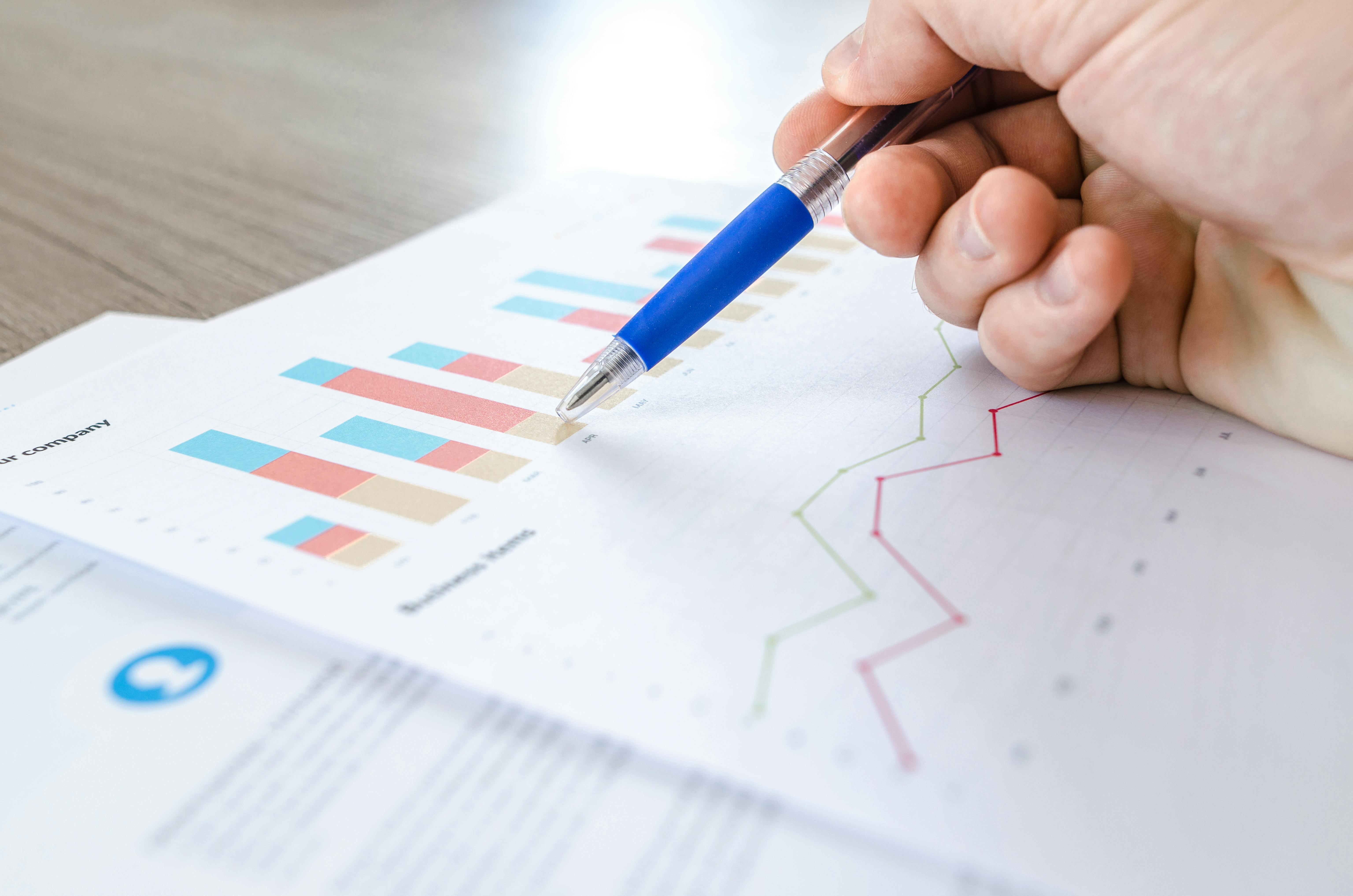 Financial charts and data analytics on a digital display