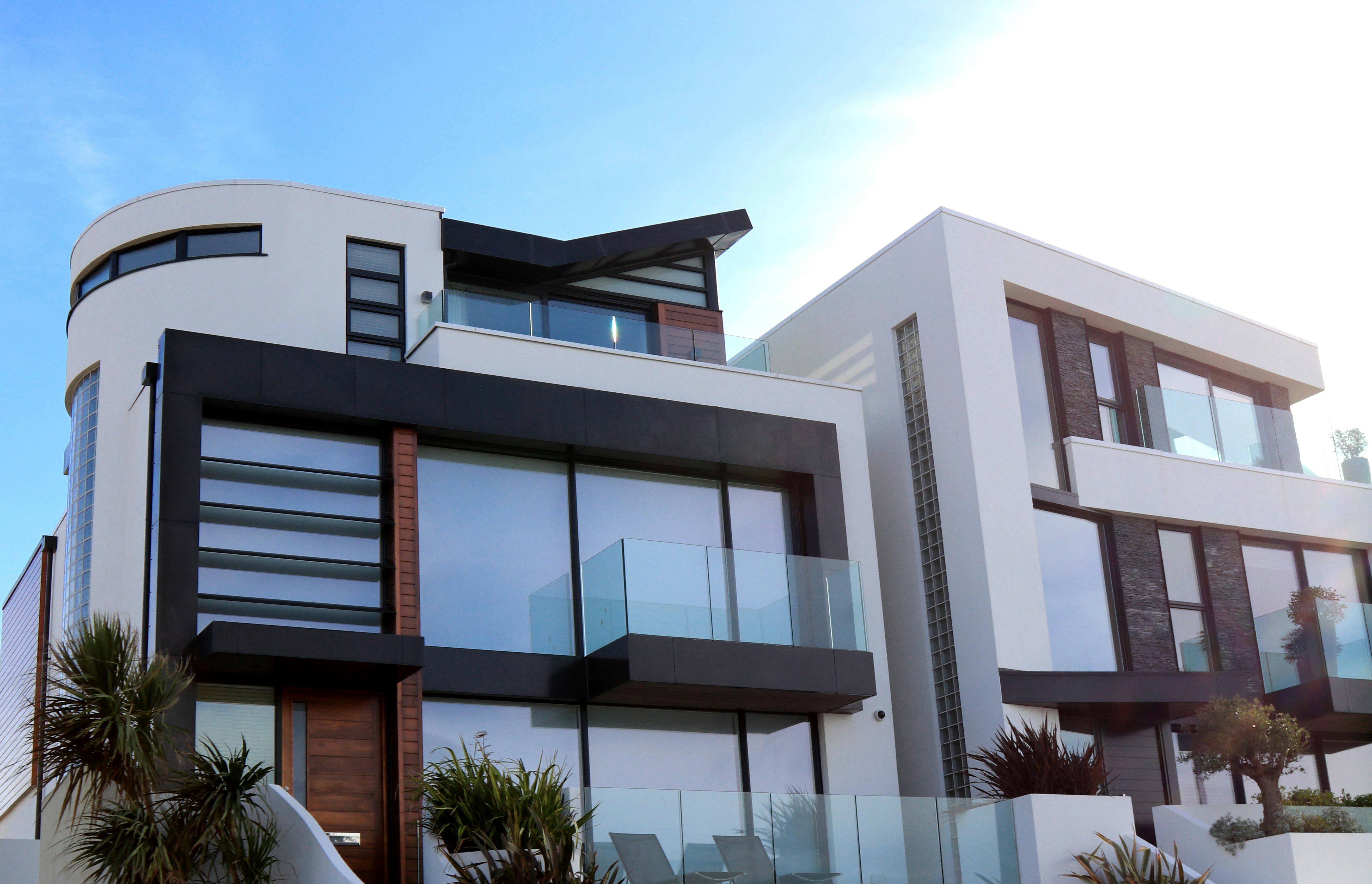 Modern luxury home exterior at twilight
